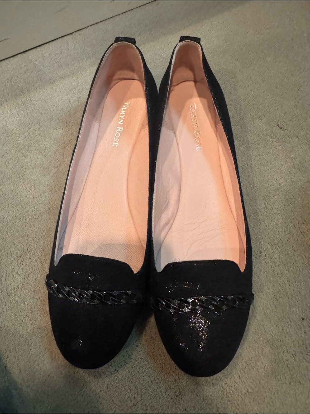 Taryn Rose Black Chain-Trim Loafers